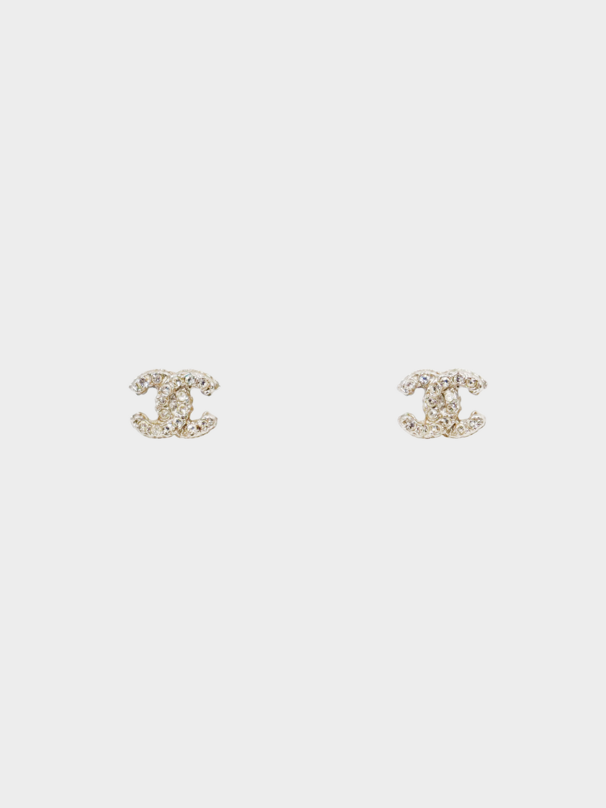 Chanel 2000s Silver CC Rhinestone Stud Earrings