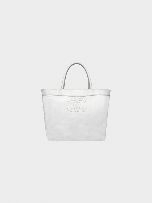 Chanel 2000s White Caviar Leather Tote Bag