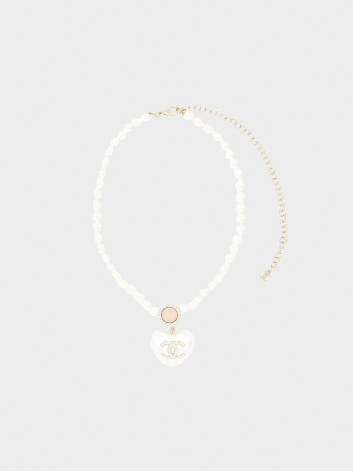 Chanel 2000s Pink,White, and Gold Coco Mark Heart Necklace