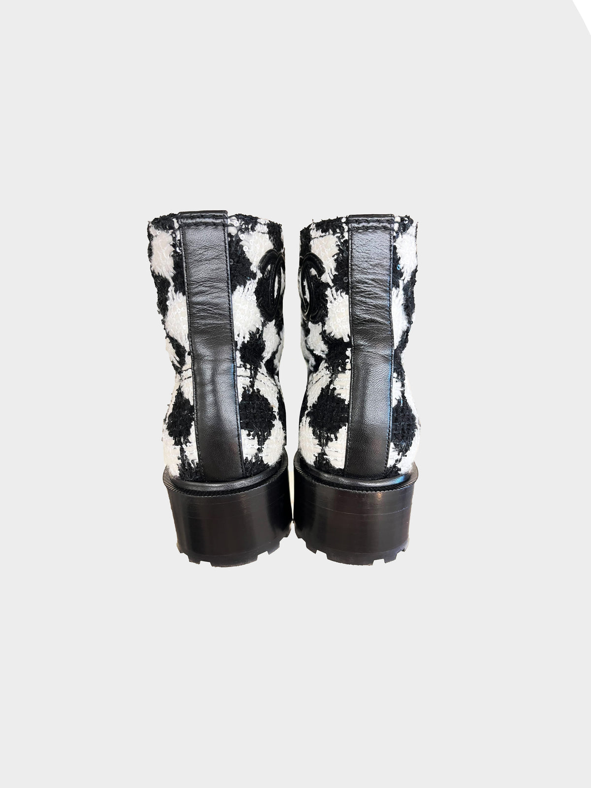 Chanel Pre-Fall 2021 Houndstooth Tweed Combat Boots