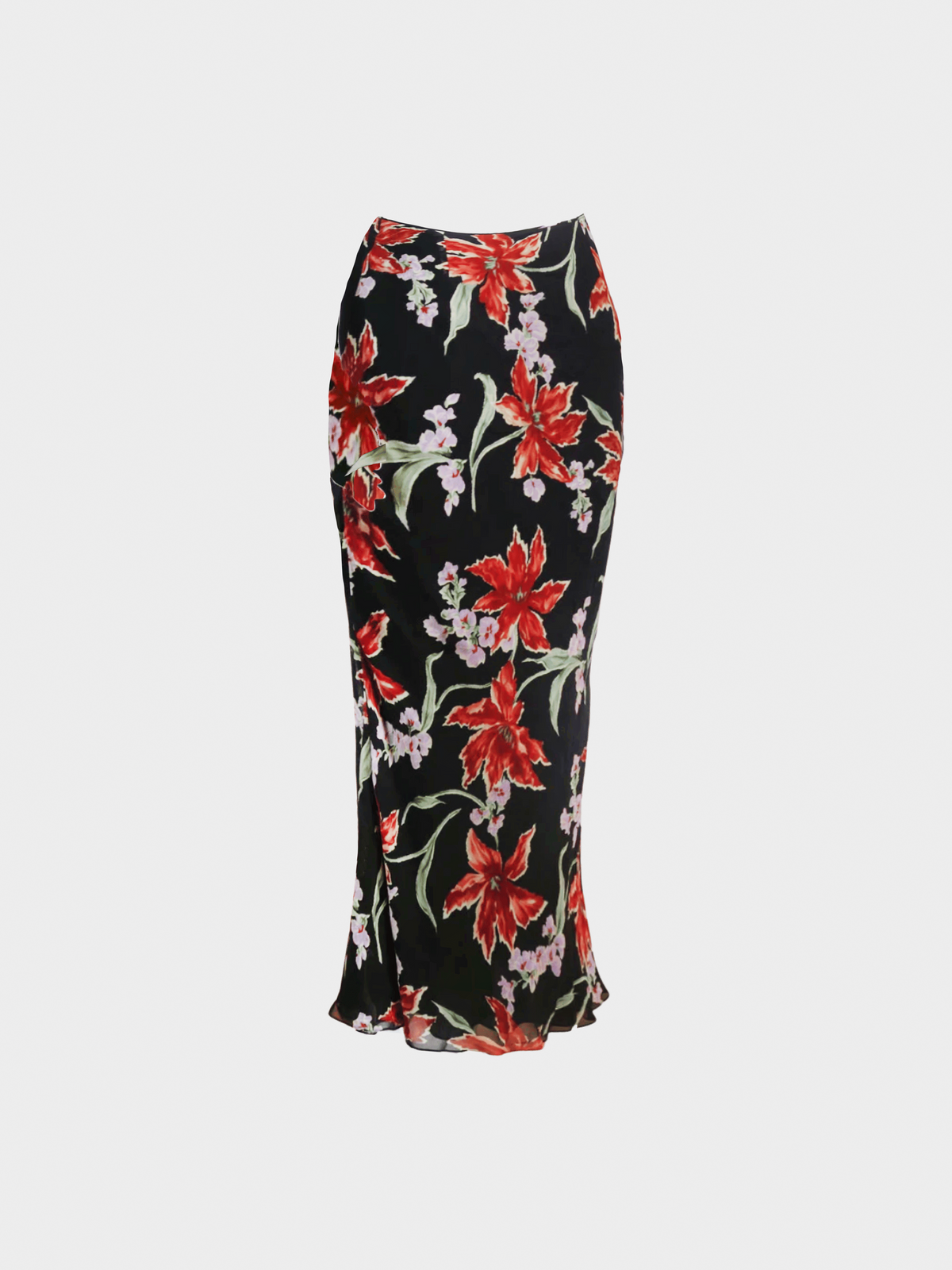 Christian Dior FW 2000 Black Floral Printed Maxi Skirt