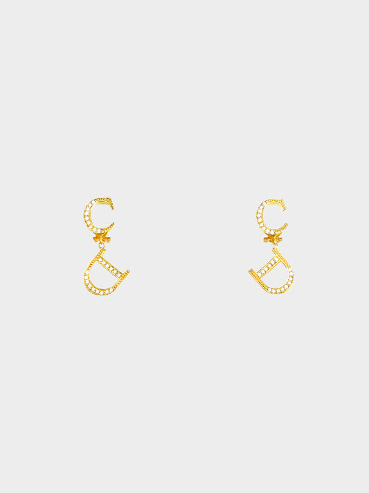 Christian Dior 1990s Crystal Logo Clip On Earrings