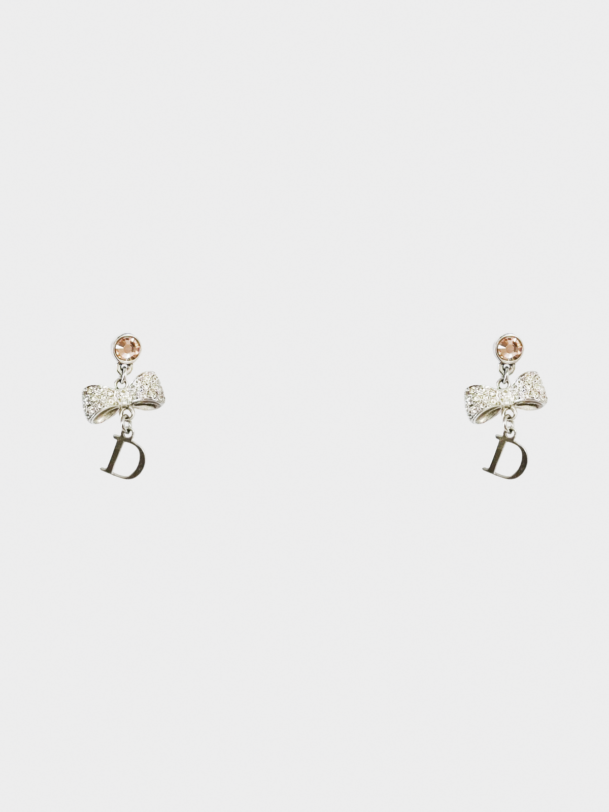 Christian Dior 2000s Bow Crystal Silver-tone Dangle Earrings