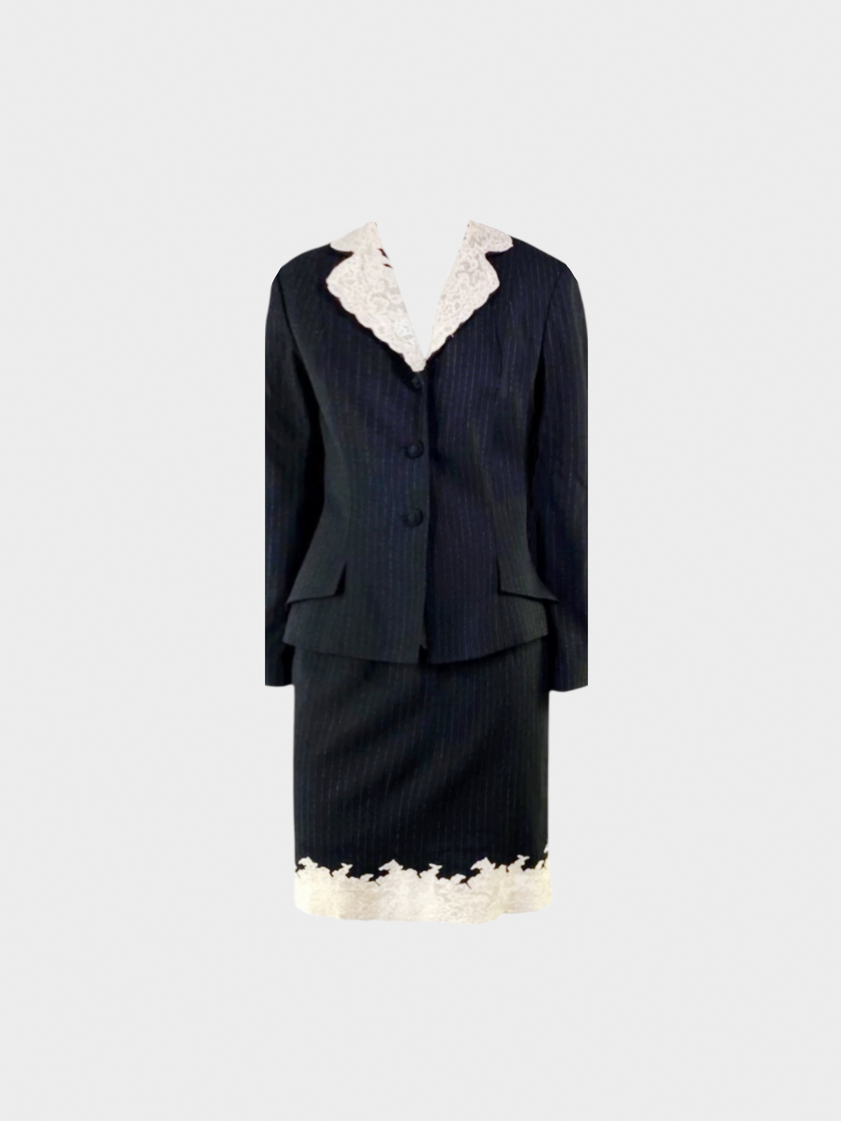 Christian Dior AW 1998 Haute Couture Pinstripe Black Skirt Suit Set