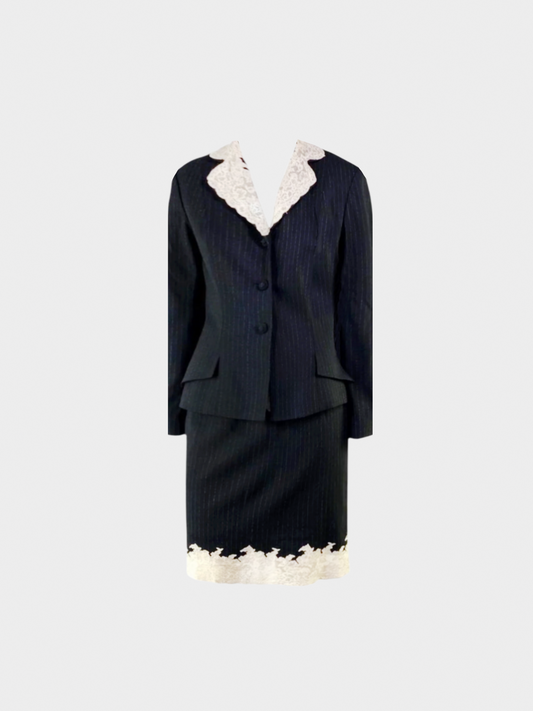 Christian Dior AW 1998 Haute Couture Pinstripe Black Skirt Suit Set