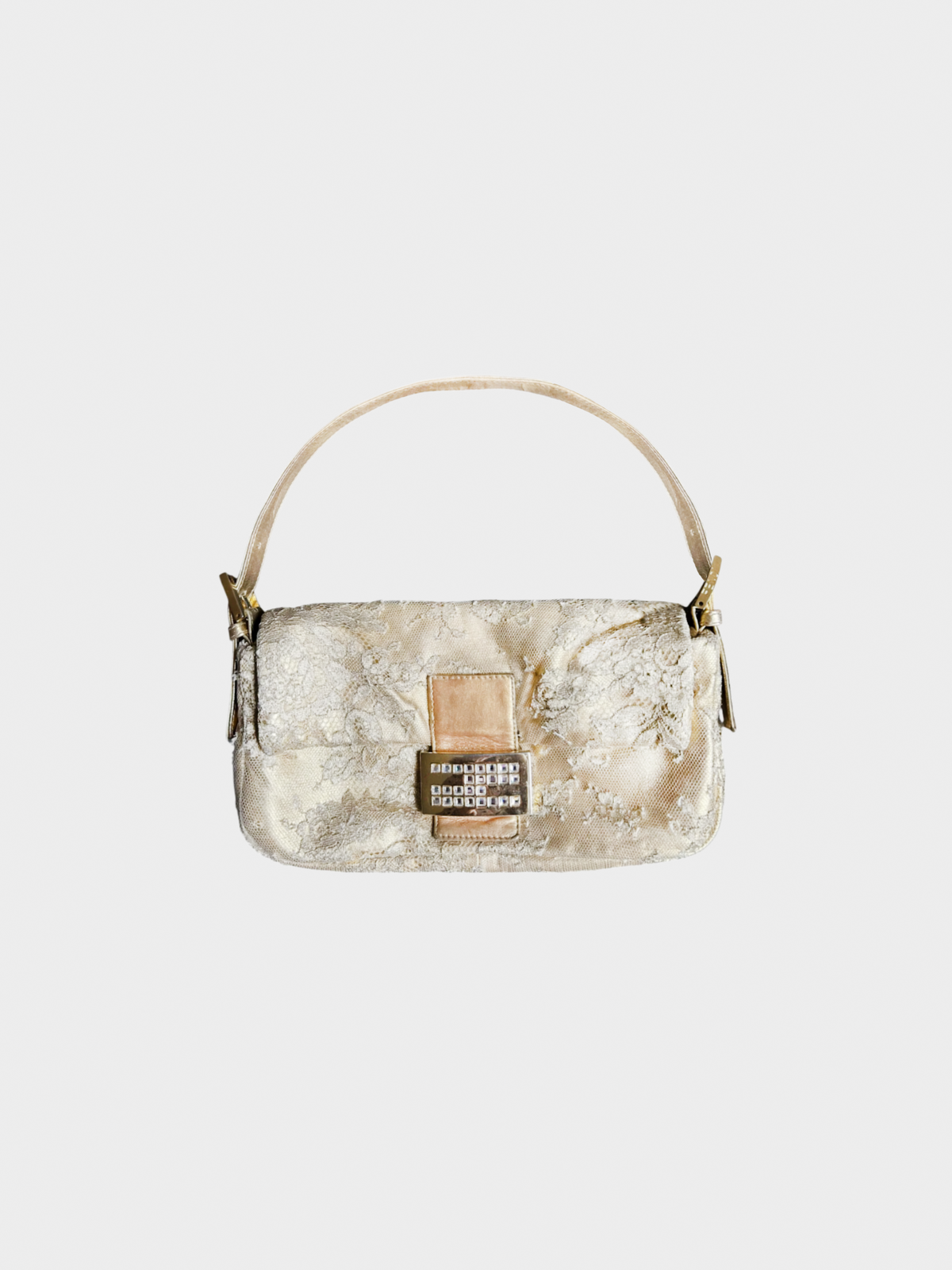Fendi 2000s Champagne Lace Crystal Baguette Bag