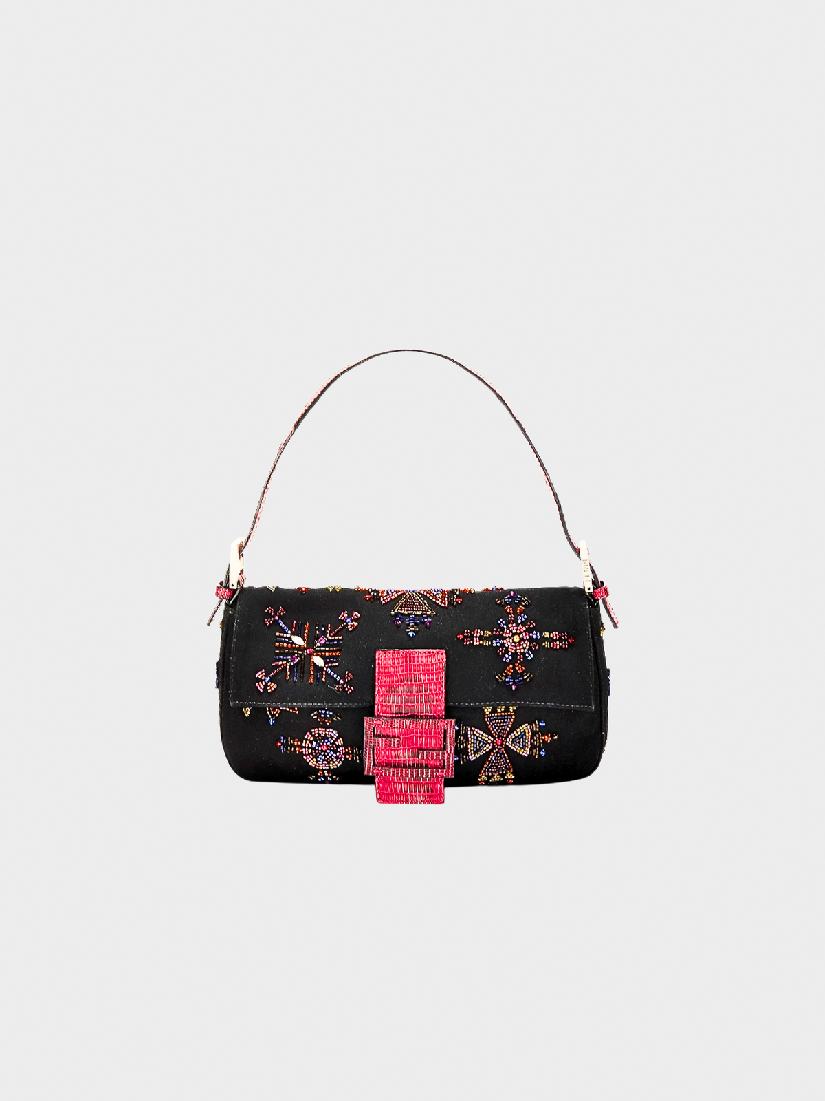 Fendi 2000s Beaded Jersey with Lizard Baguette Bag