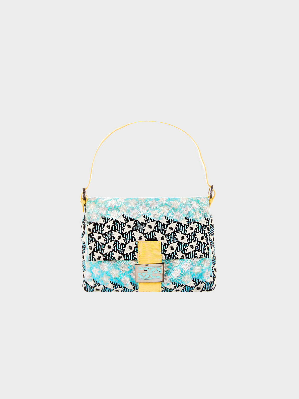 Fendi 2001 Limited Edition Blue Lizard Beaded Mamma Baguette Bag