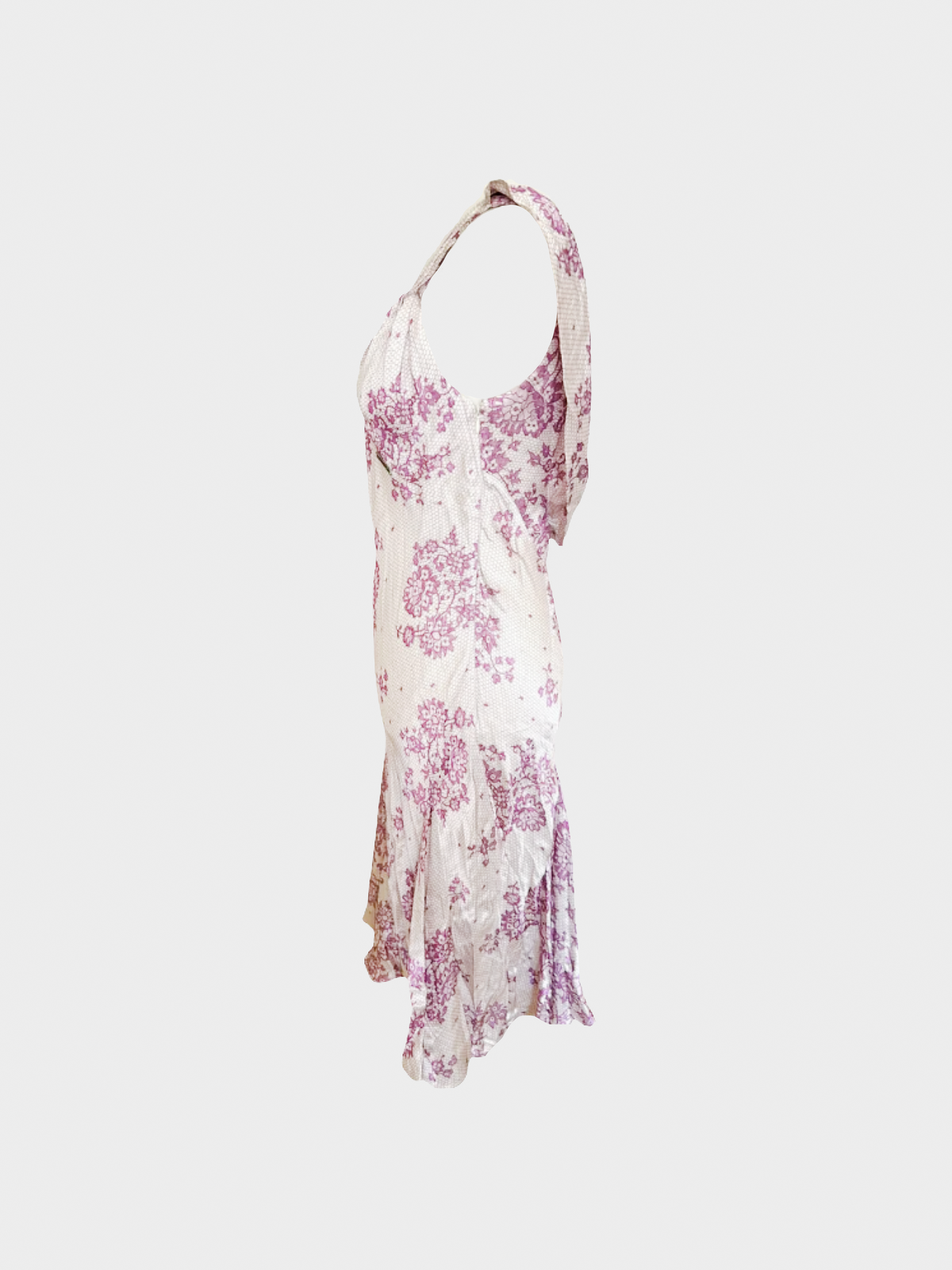 John Galliano 1990s Pink Floral Bias Cut Midi Dress