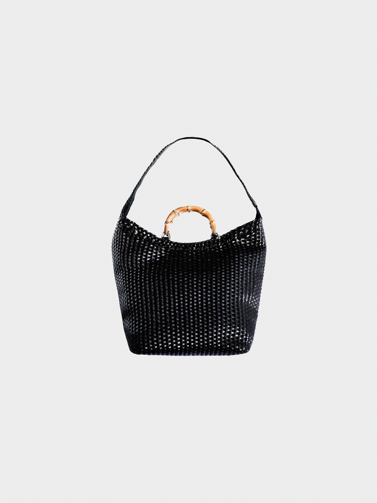 Gucci By Tom Ford SS 1996 Black Leather Bamboo 2-way Braided Shoulder Bag