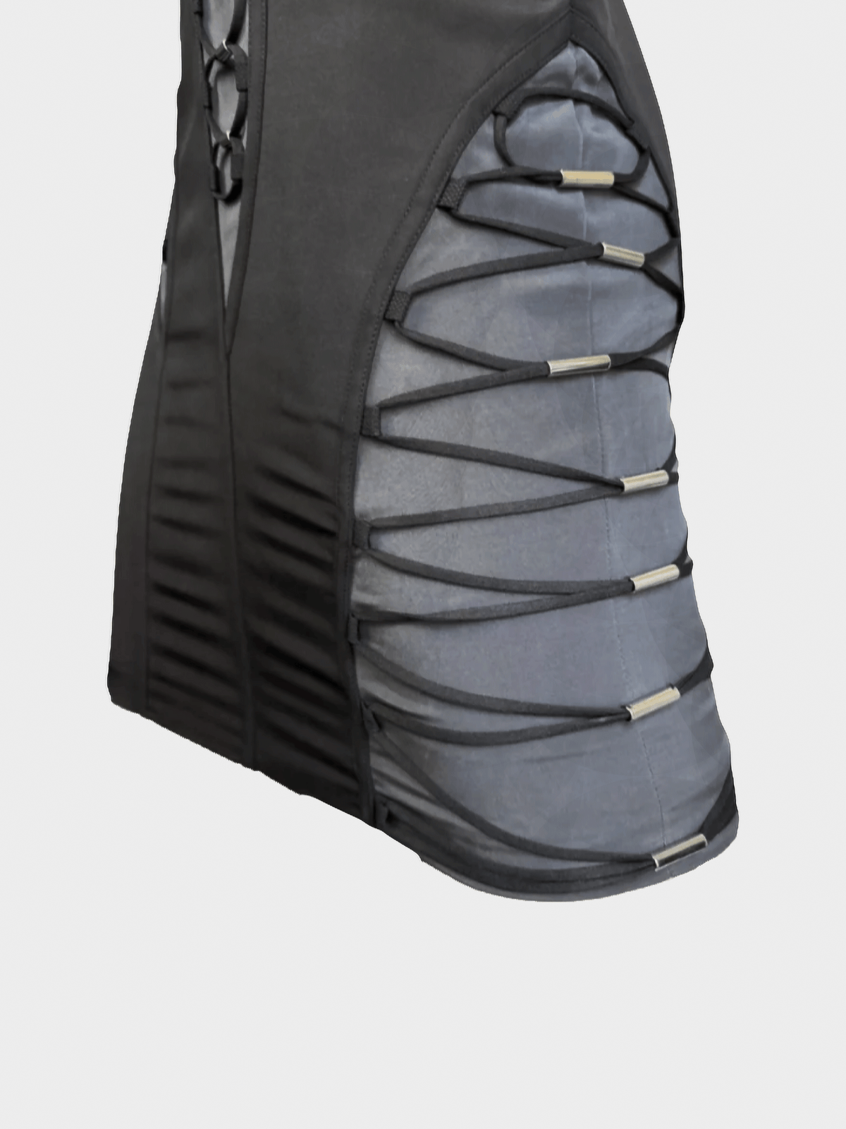 Gucci SS 2010 Black and Grey Silk-Blend Cut-Out Lace-Up Futuristic Mini Dress