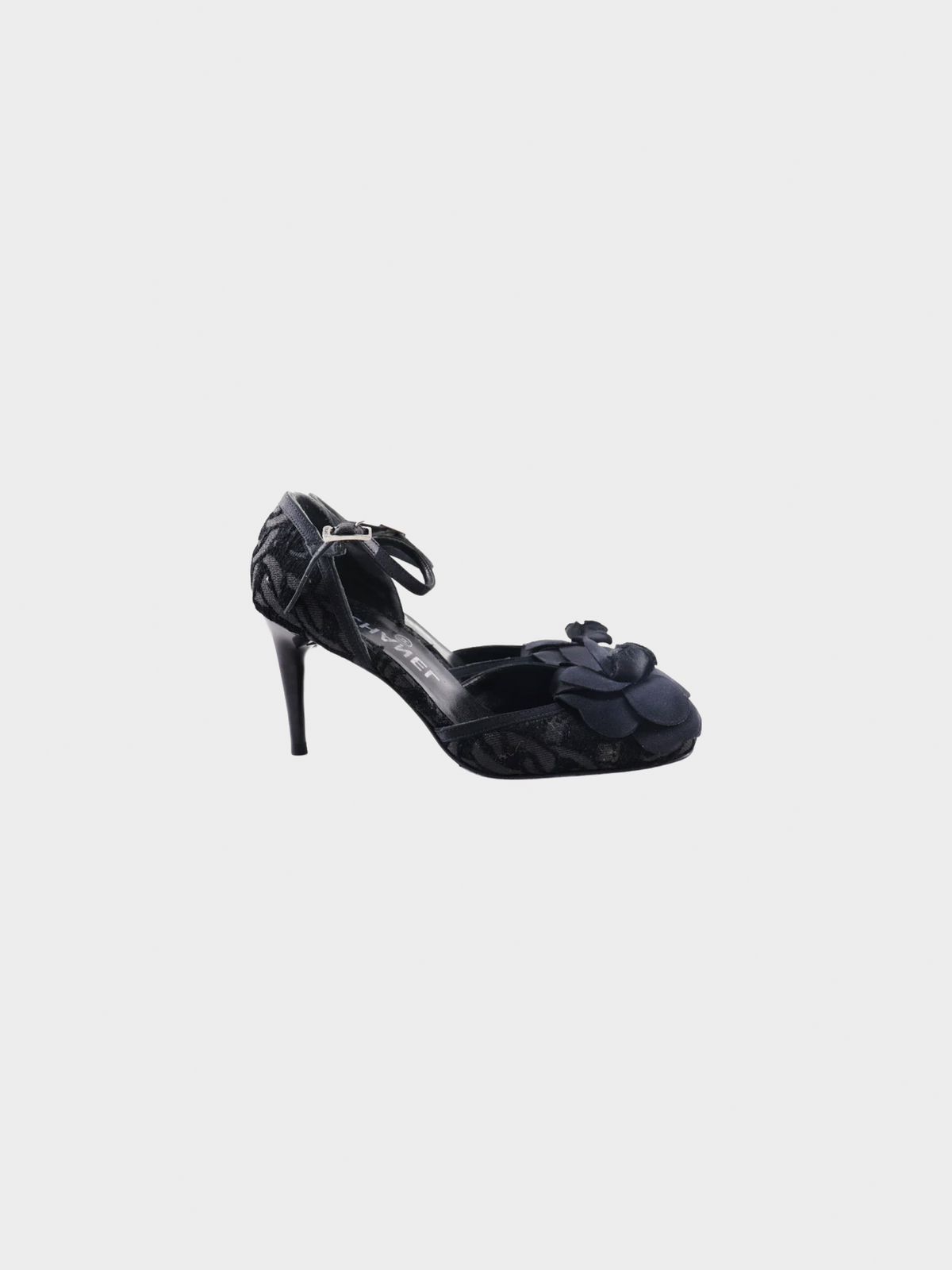 Chanel 2000s Black Camellia Satin Heels