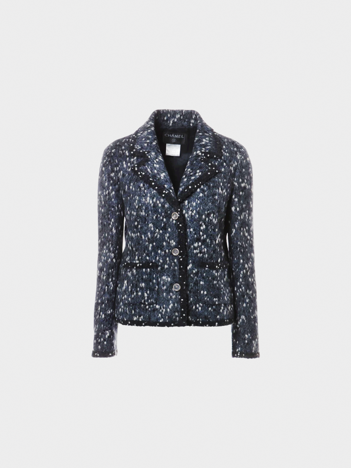 Chanel FW 2001 Navy Spotted Pattern Tweed Jacket