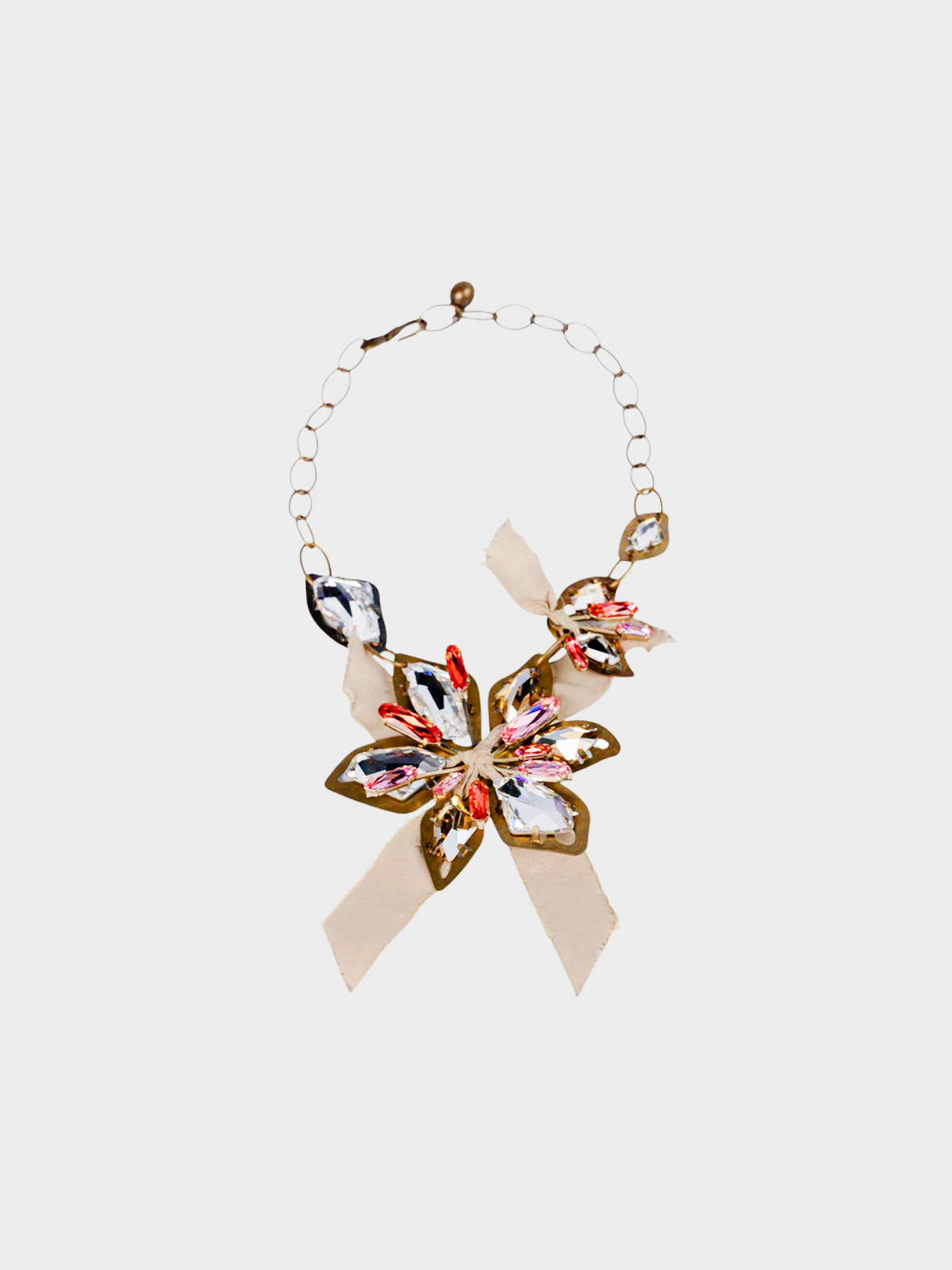 Lanvin 2009 Crystal Flower Ribbon Necklace