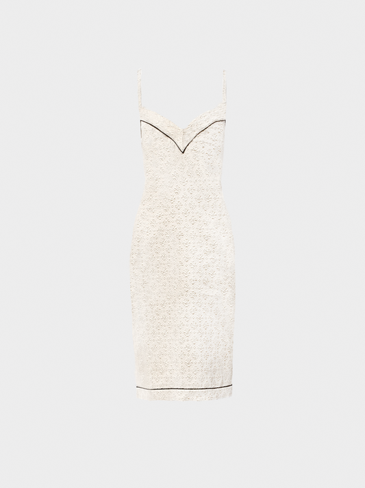 Prada SS 2002 Runway Golden Beige Silk Blend Jacquard Dress