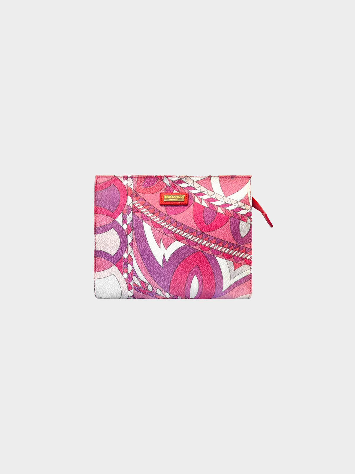 Emilio Pucci 2000s Pink and Purple Abstract Floral Print Leather Pouch