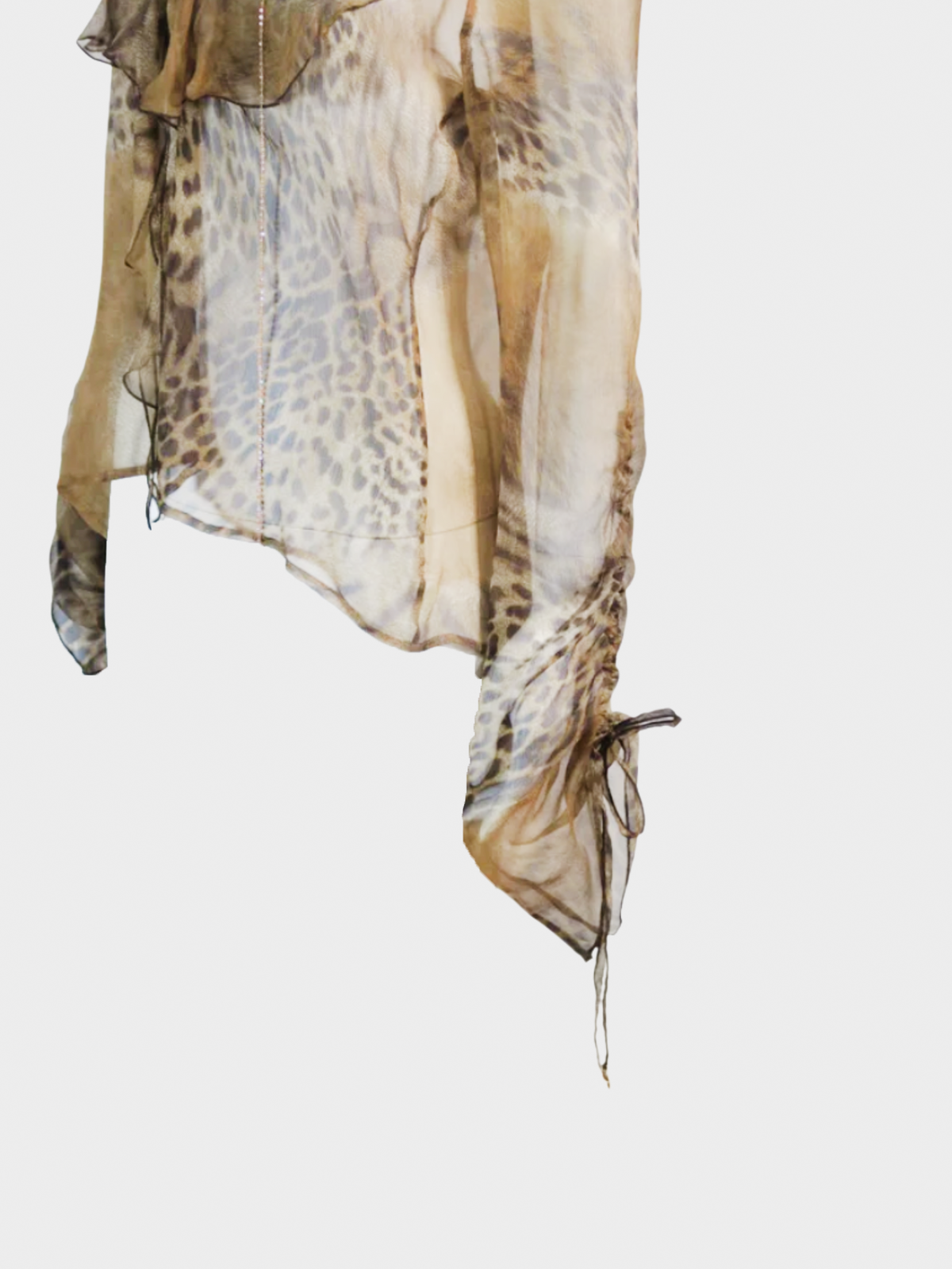 Roberto Cavalli 2000s Brown Sheer Ruffle Tie Up Top