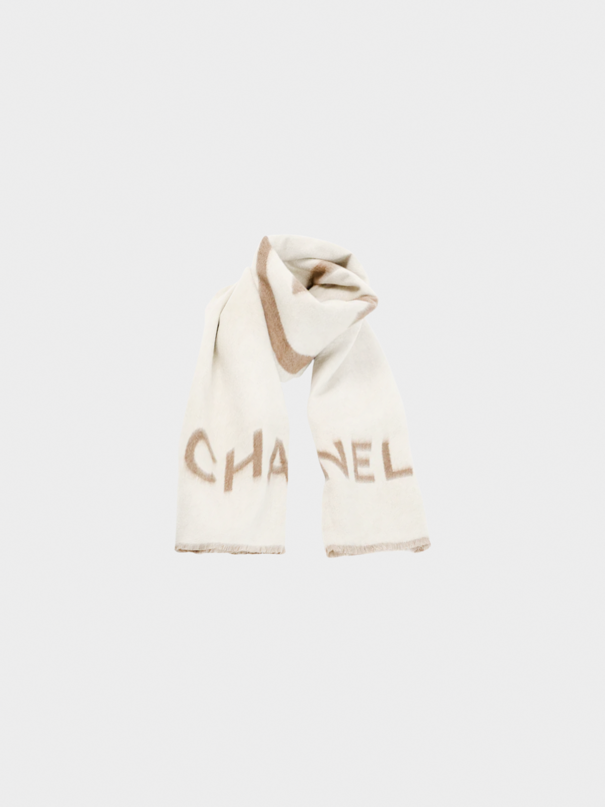 Chanel 2020s Brown and White Two-Tone Cashmere CC Logo Blank Shawl