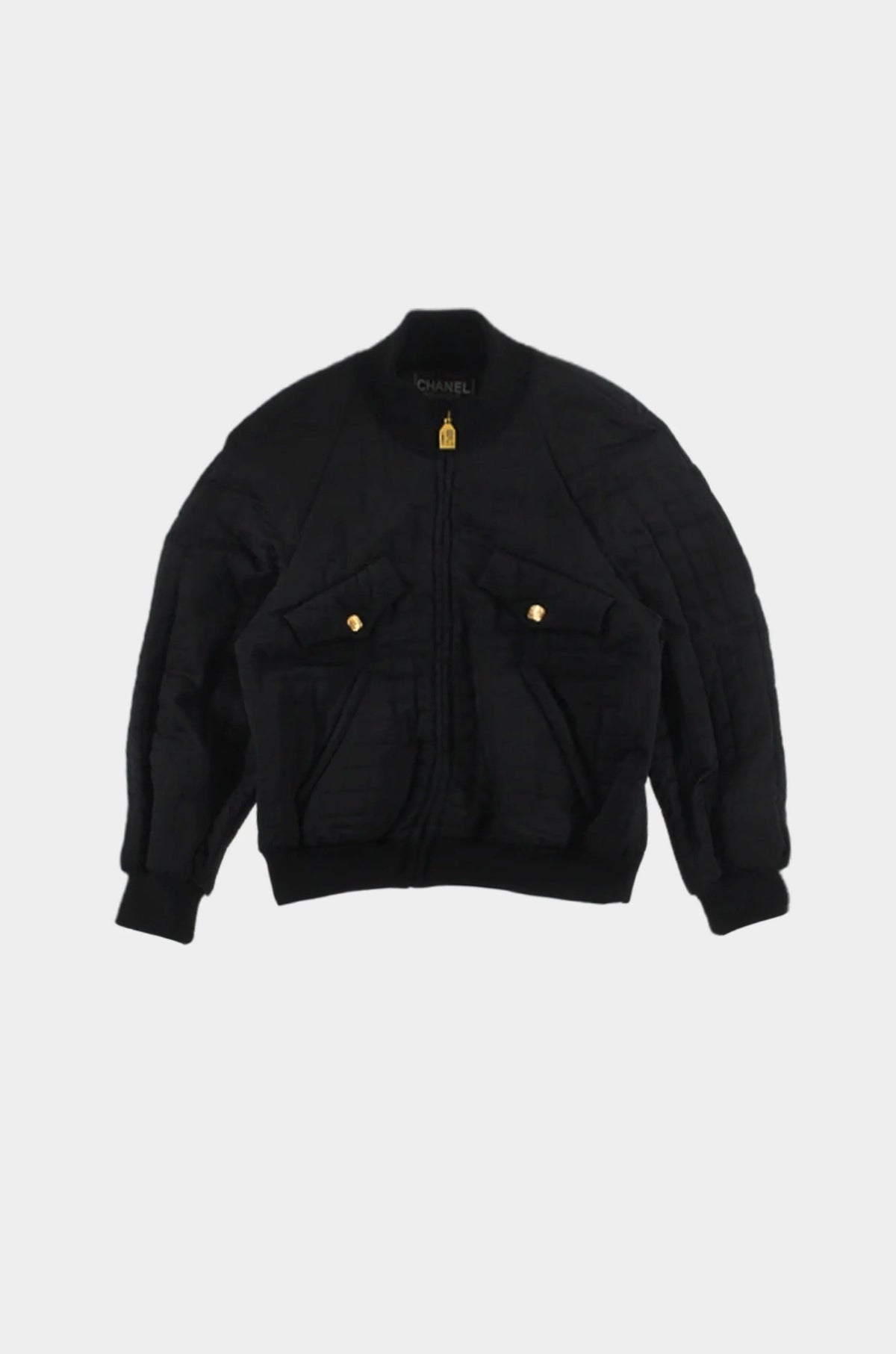 Chanel 1980s Black Quilted Bomber Jacket