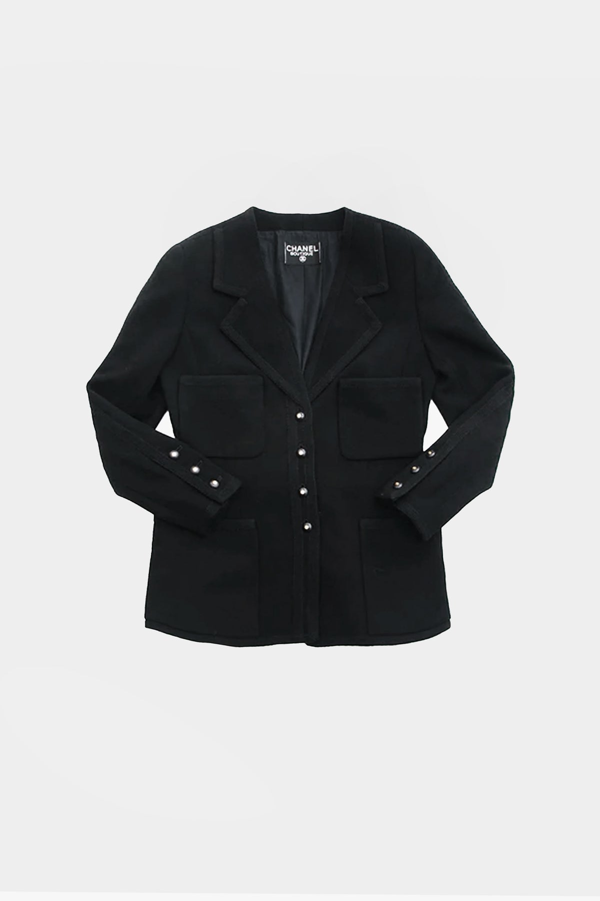 Chanel 1980s Black Tweed Front Pocket Jacket