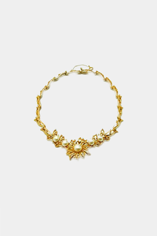 Christian Dior 1950s Gold Floral Pearl Necklace