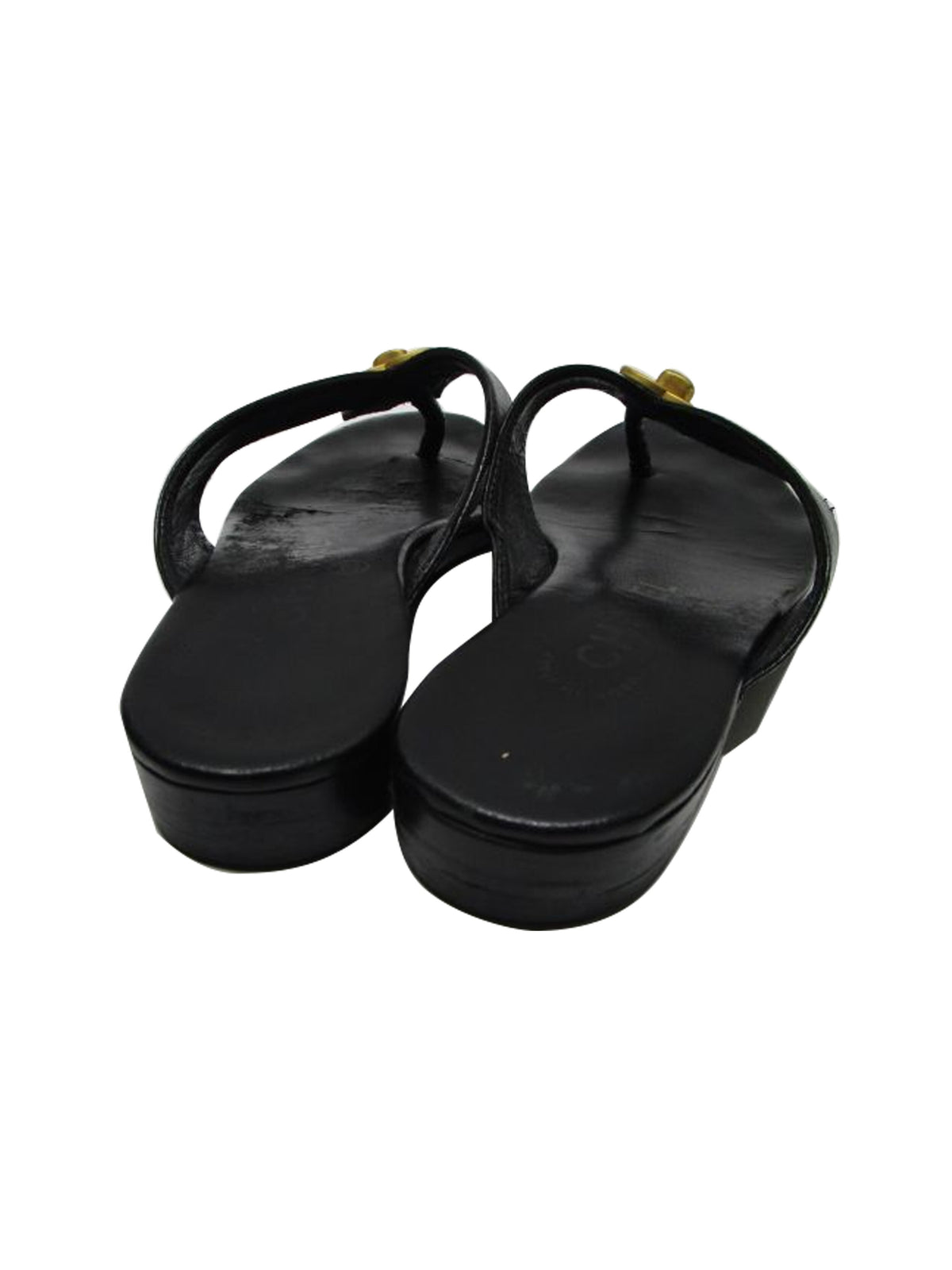 Chanel 2000s Black Leather Flip Flops