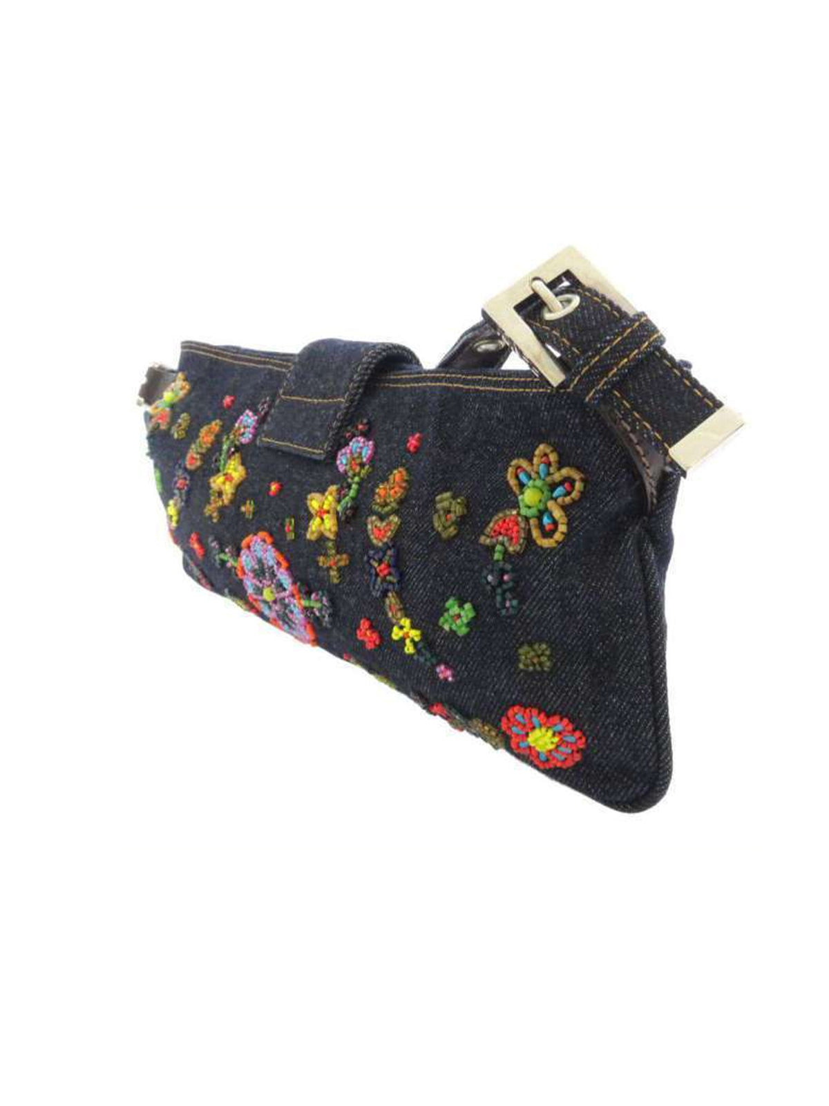 Fendi 2000s Denim Beaded Small Shoulder Baguette