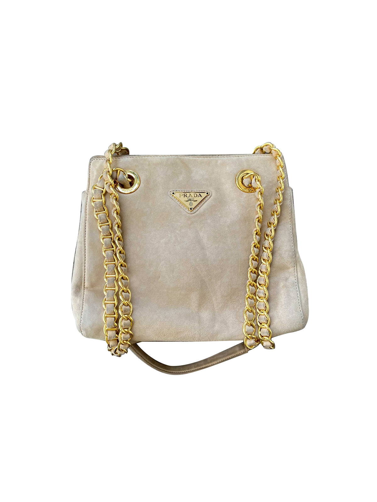 Prada 2000s Beige Suede Small Shoulder Bag