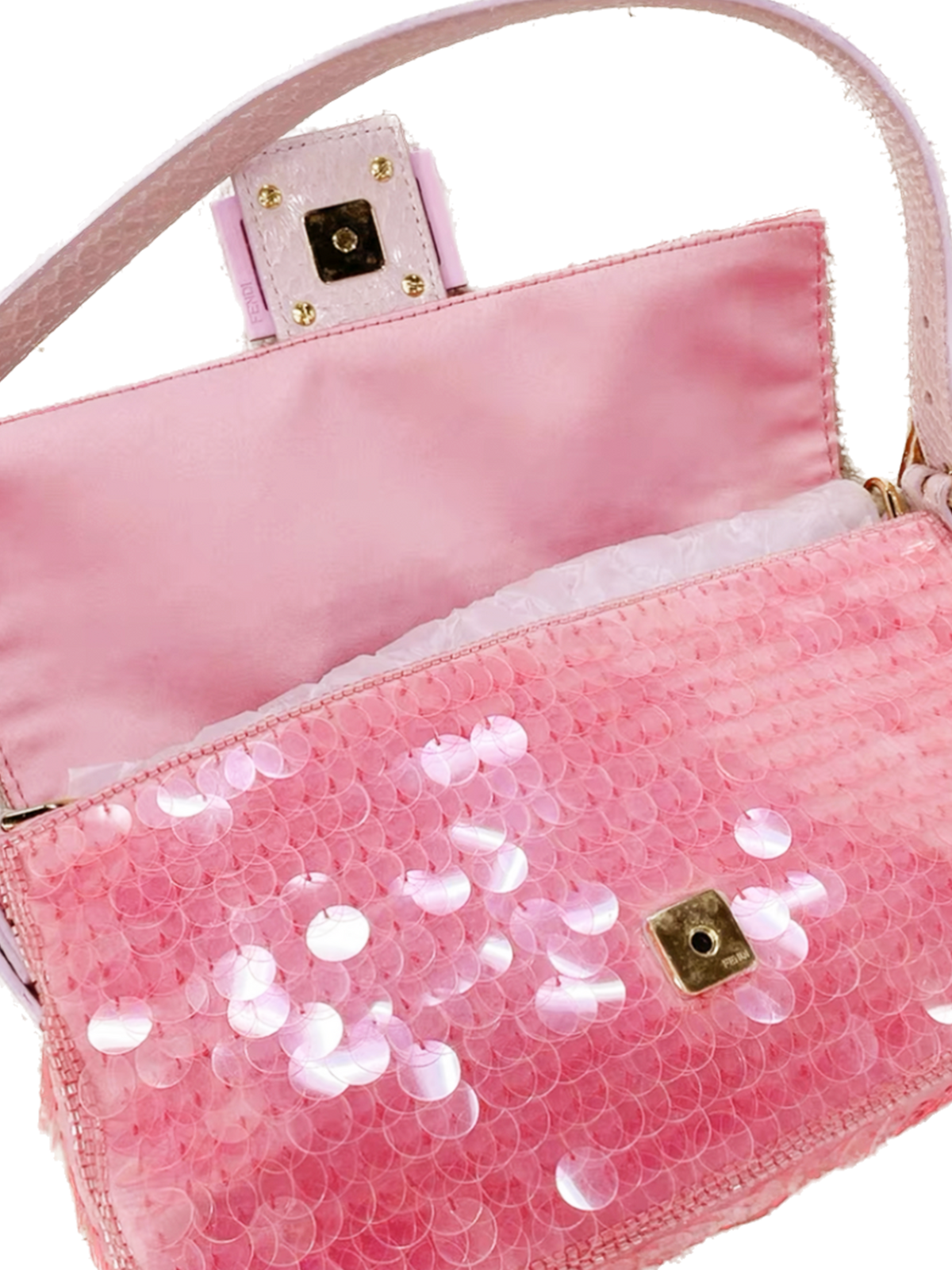 Fendi 2000s Pink Sequin Mini Baguette Rare