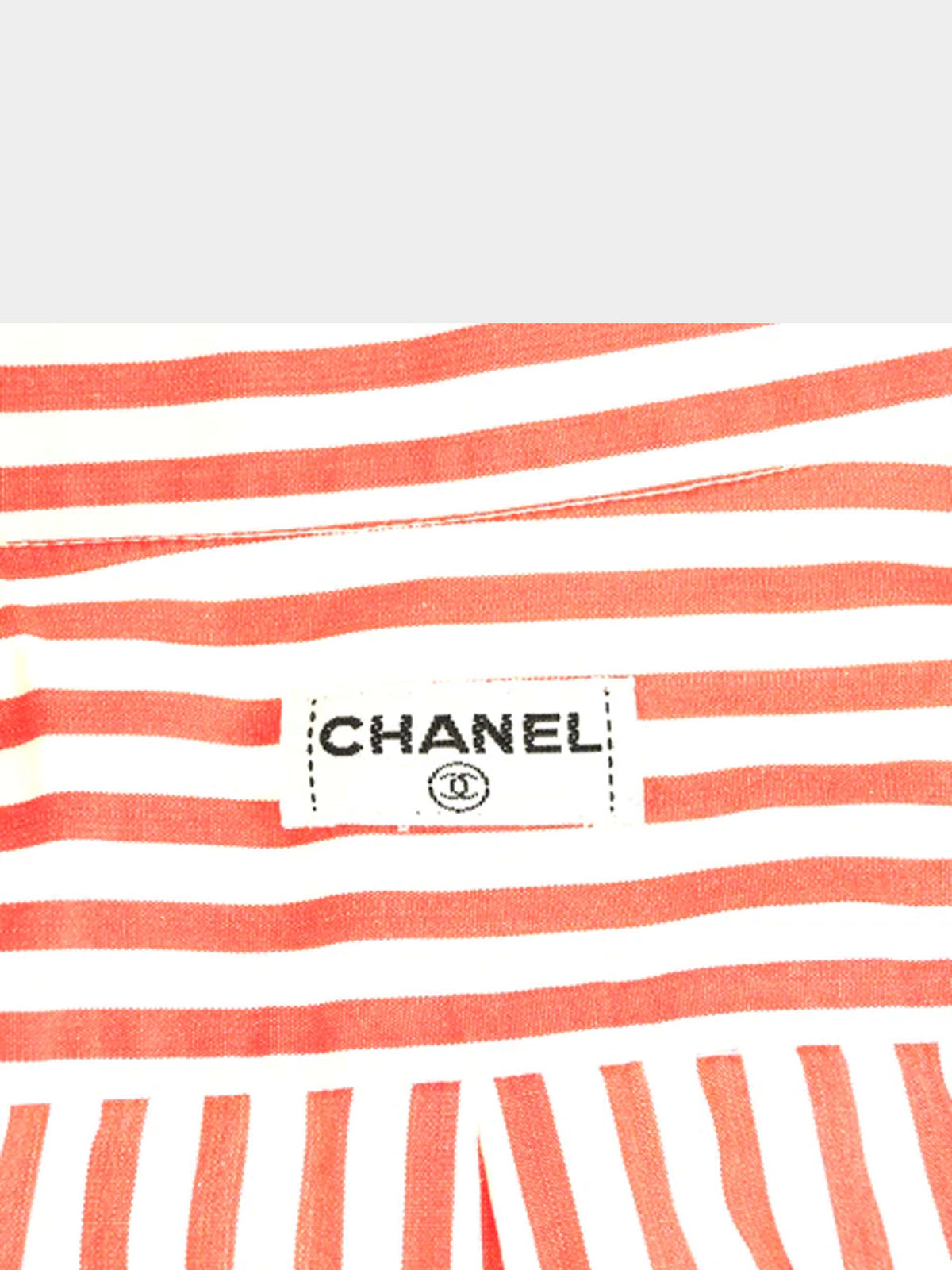 Chanel 1990 Red Candy Stripe Cotton Dress Shirt