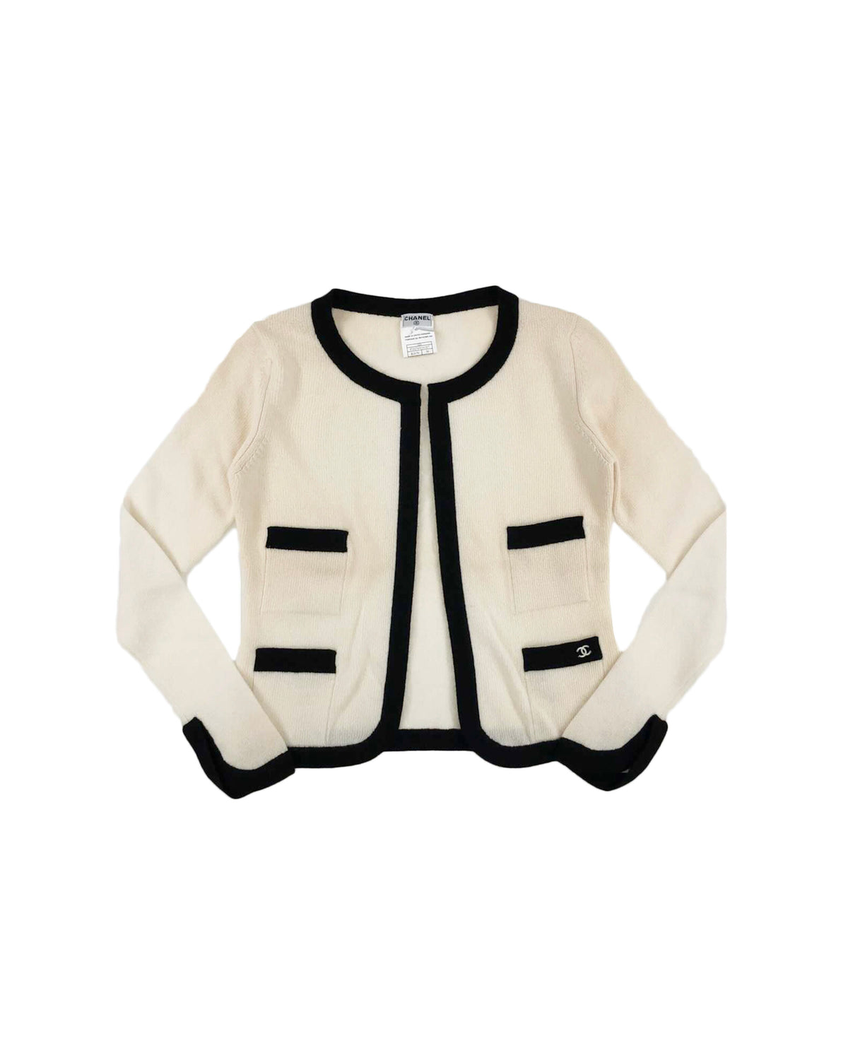 Chanel 2000s Cream and Black Cashmere Cardigan Set