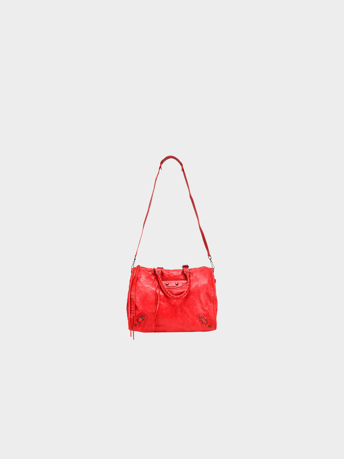 Balenciaga 2010s Red Moto Leather City Bag