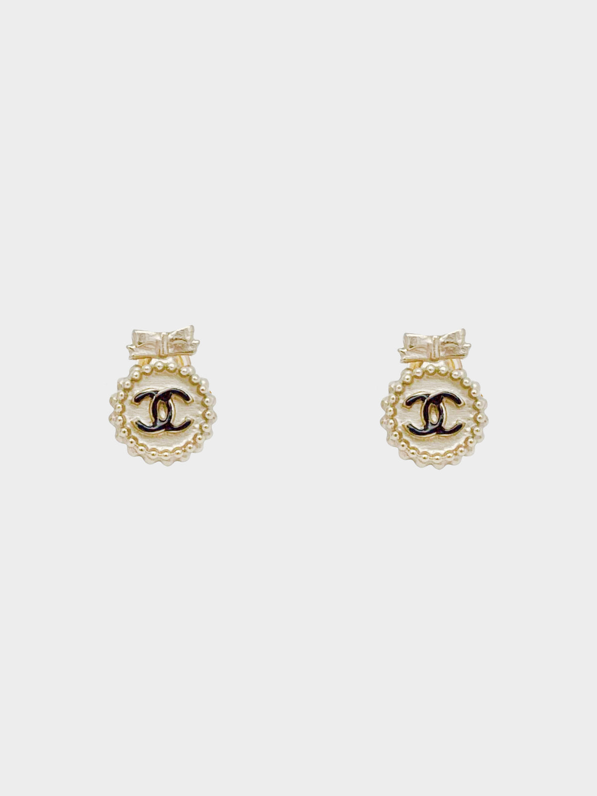 Chanel 2013 CC Logo Dotted Bow Earrings