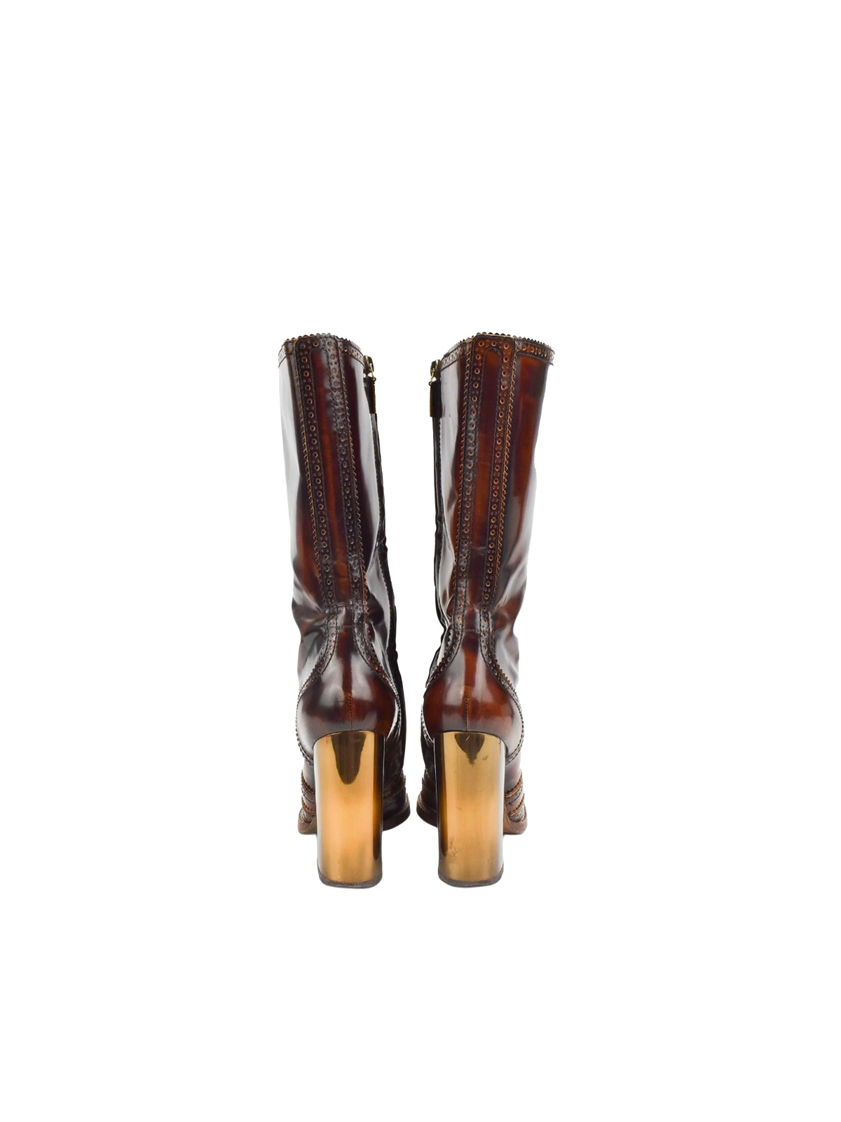 Dolce and Gabbana 2000s Distressed Leather Boots with Gold Heel