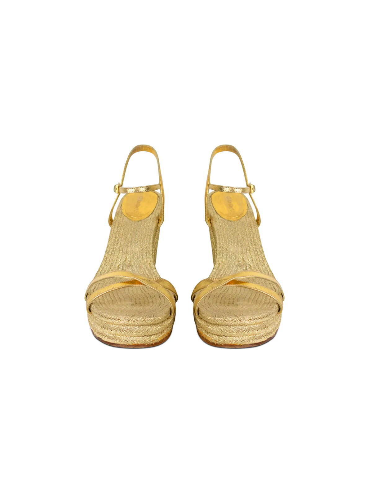 Gucci 2010s Strappy Gold Espadrille Wedges