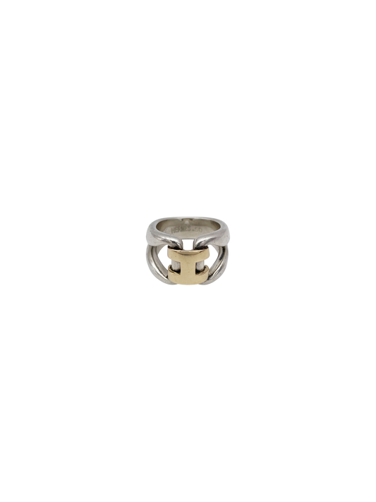 Hermès 2000s Sterling Silver 18K Yellow Gold History Ring