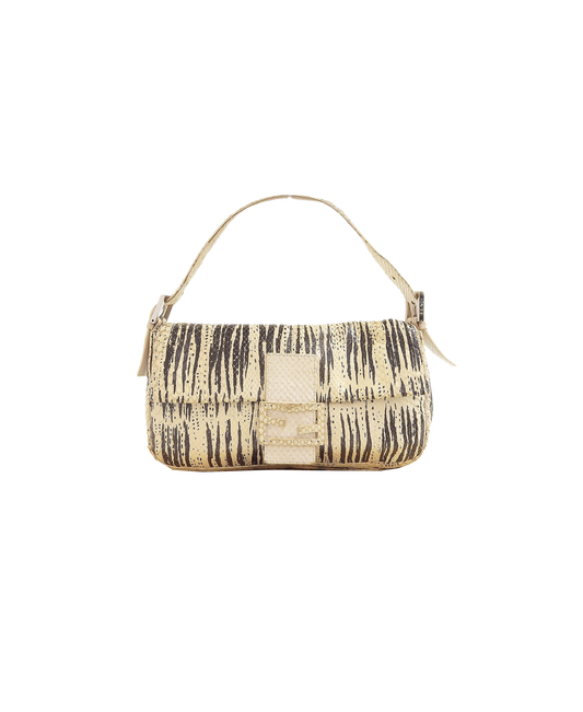 Fendi 2000s Python Leather Beige Striped Baguette