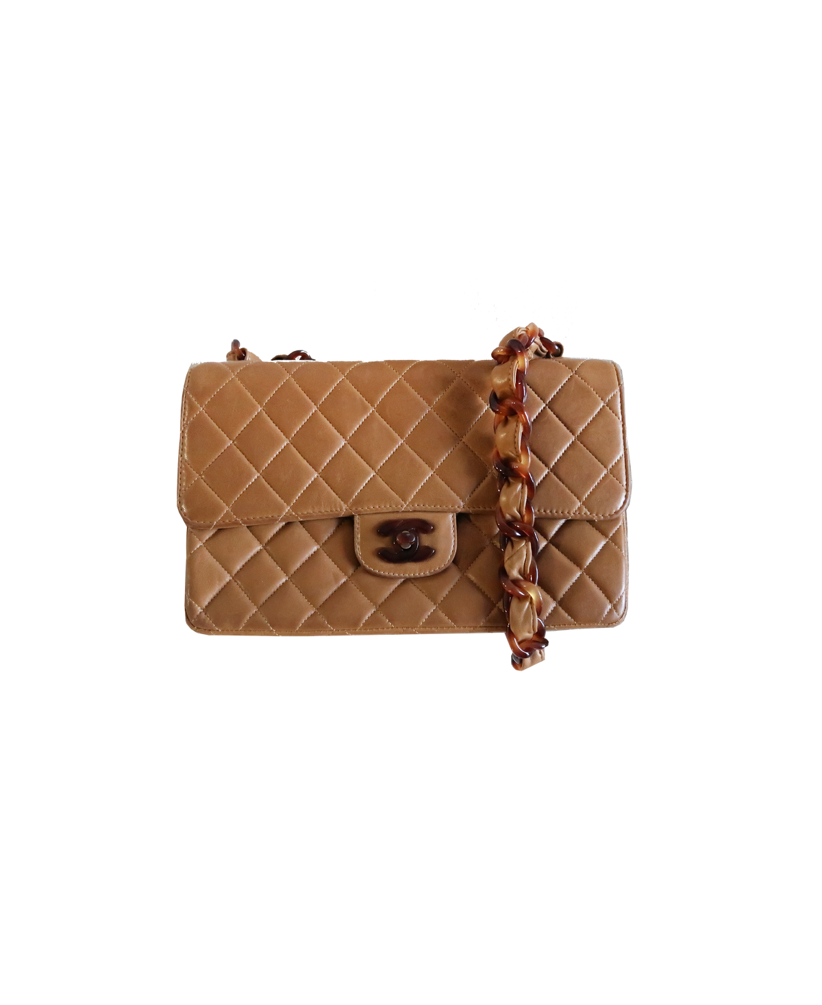 Chanel 1994/1995 Brown Leather CC Resin Flap Bag