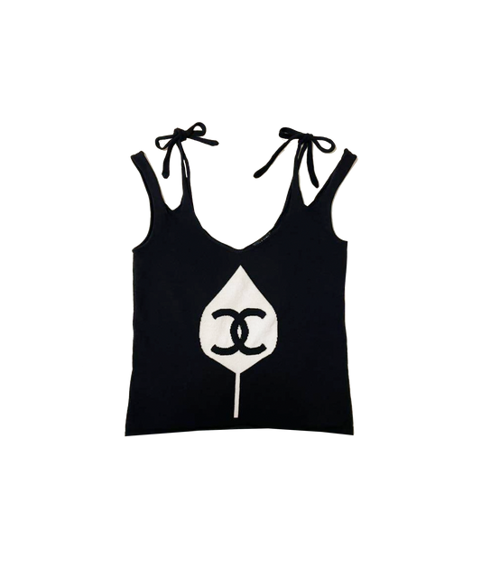 Chanel 2004 Black Knit Ribbon Tank