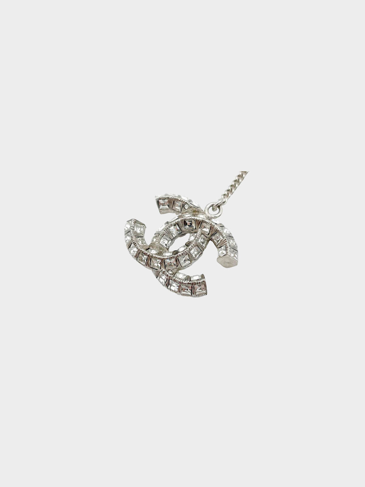 Chanel CC Crystal Silver Drop Earrings