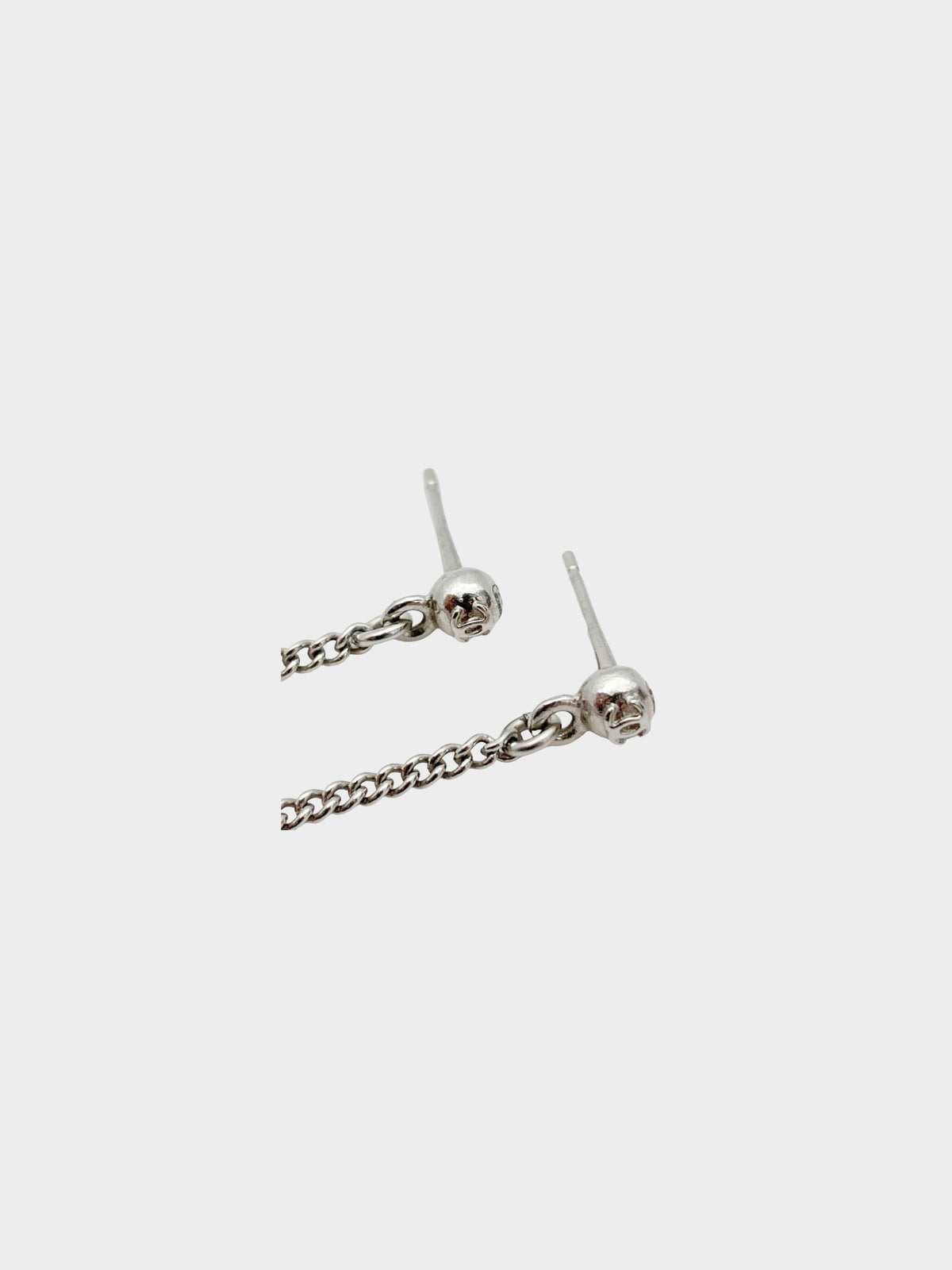 Chanel CC Crystal Silver Drop Earrings