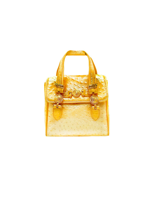 Versace 2000s Yellow Ostrich Leather Mini Bag