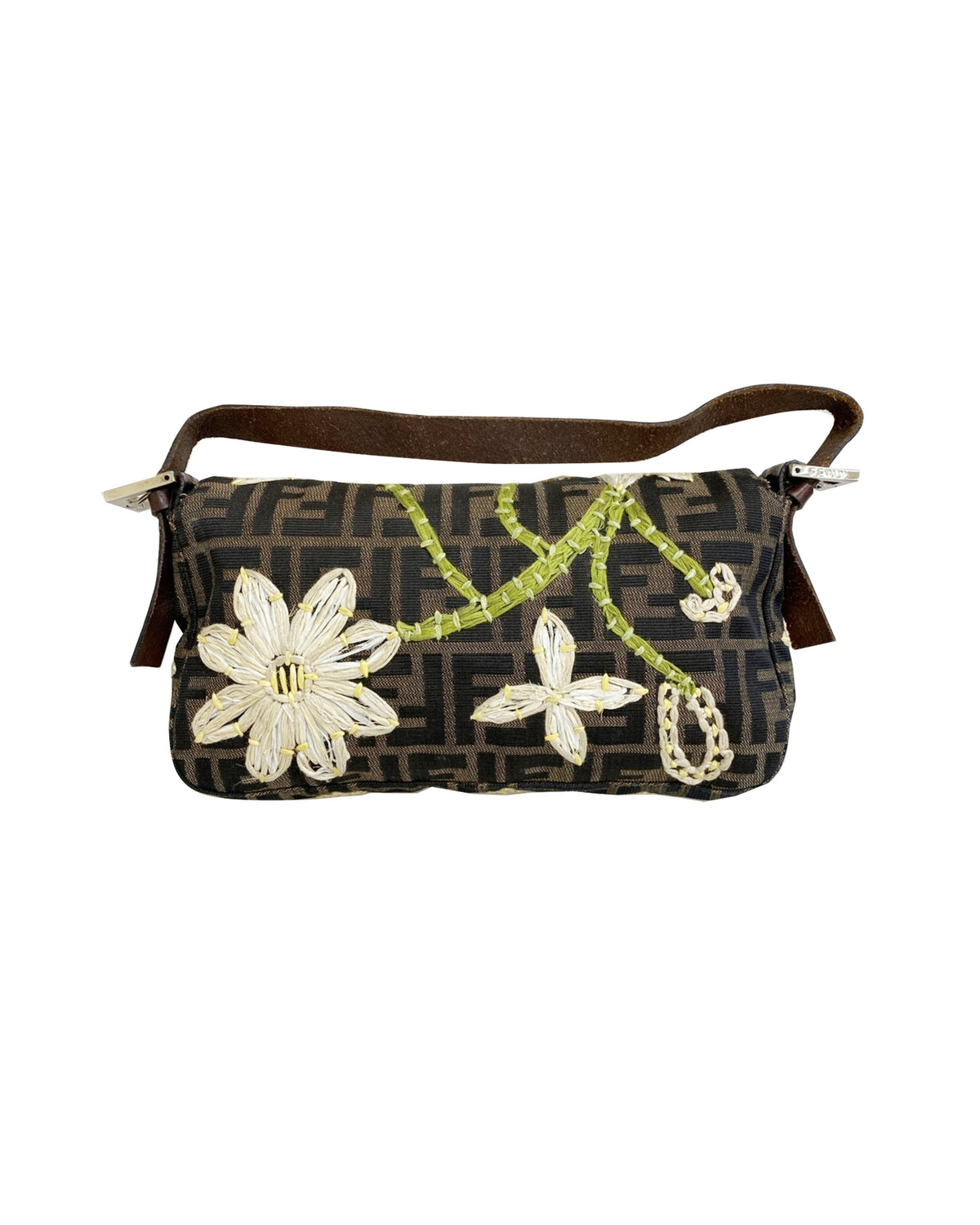 Fendi 2000s Monogram Rare Floral Embroidered Baguette