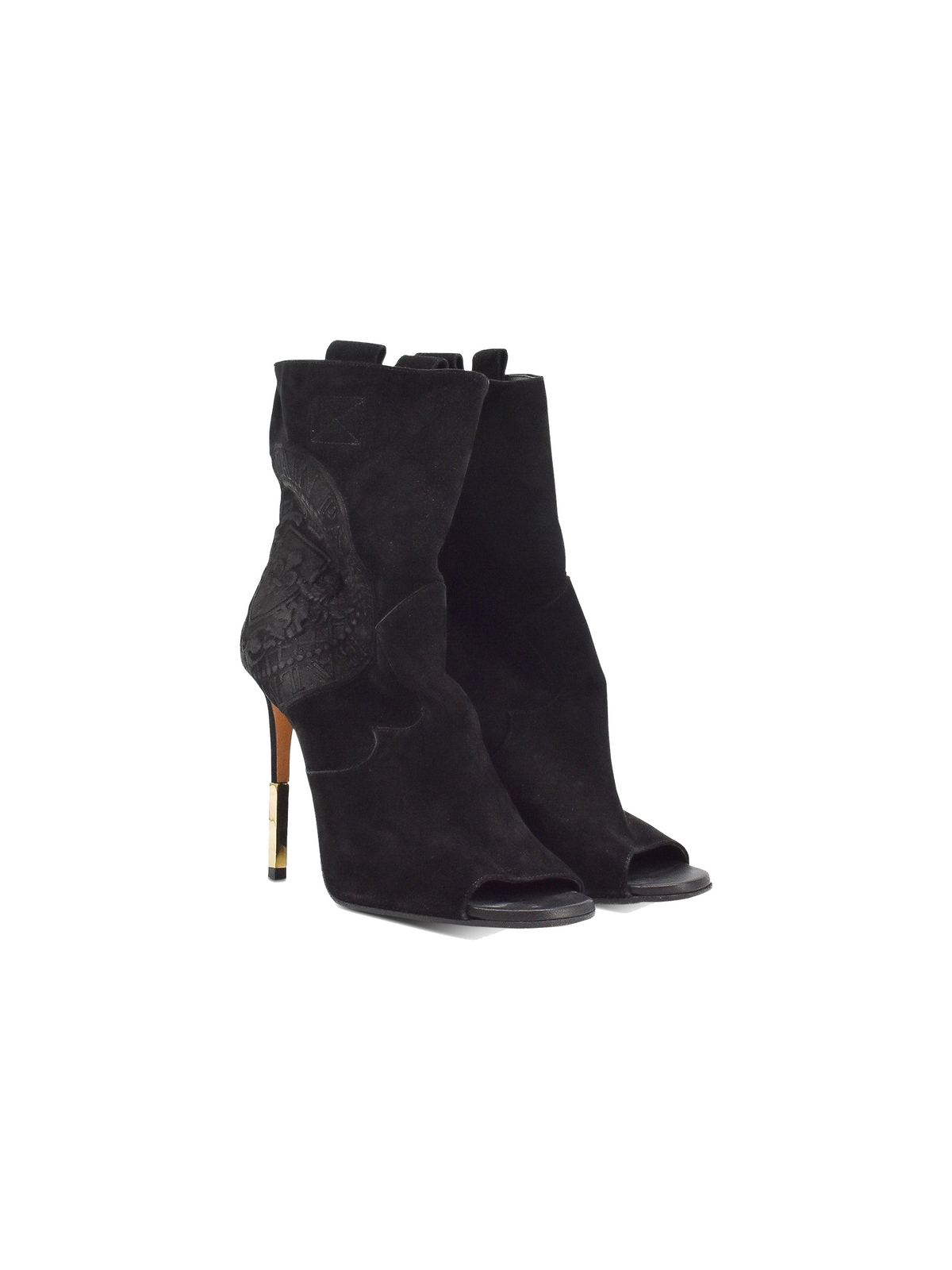 Balmain 2019 Black Suede Peep Toe Boots