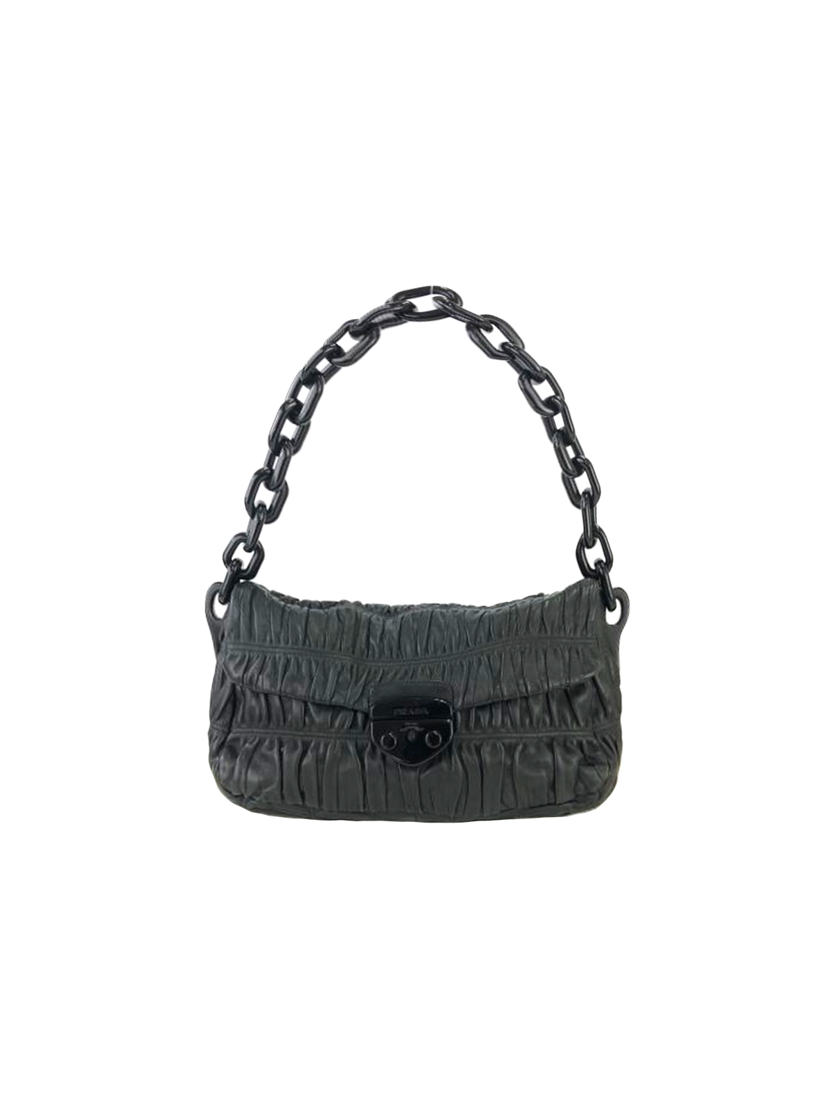 Prada 2010s Black Leather Gaufre Chain Shoulder Bag