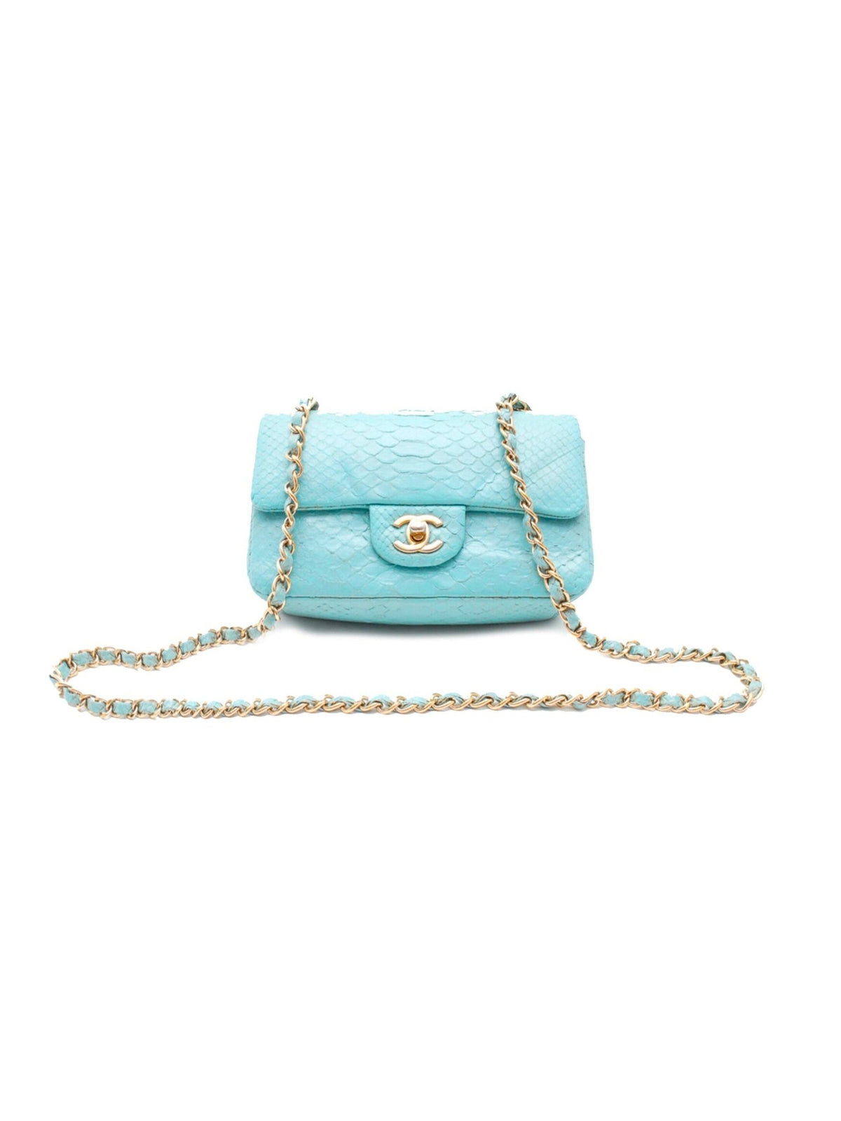 Chanel 2000s Blue Python Mini Flap Bag