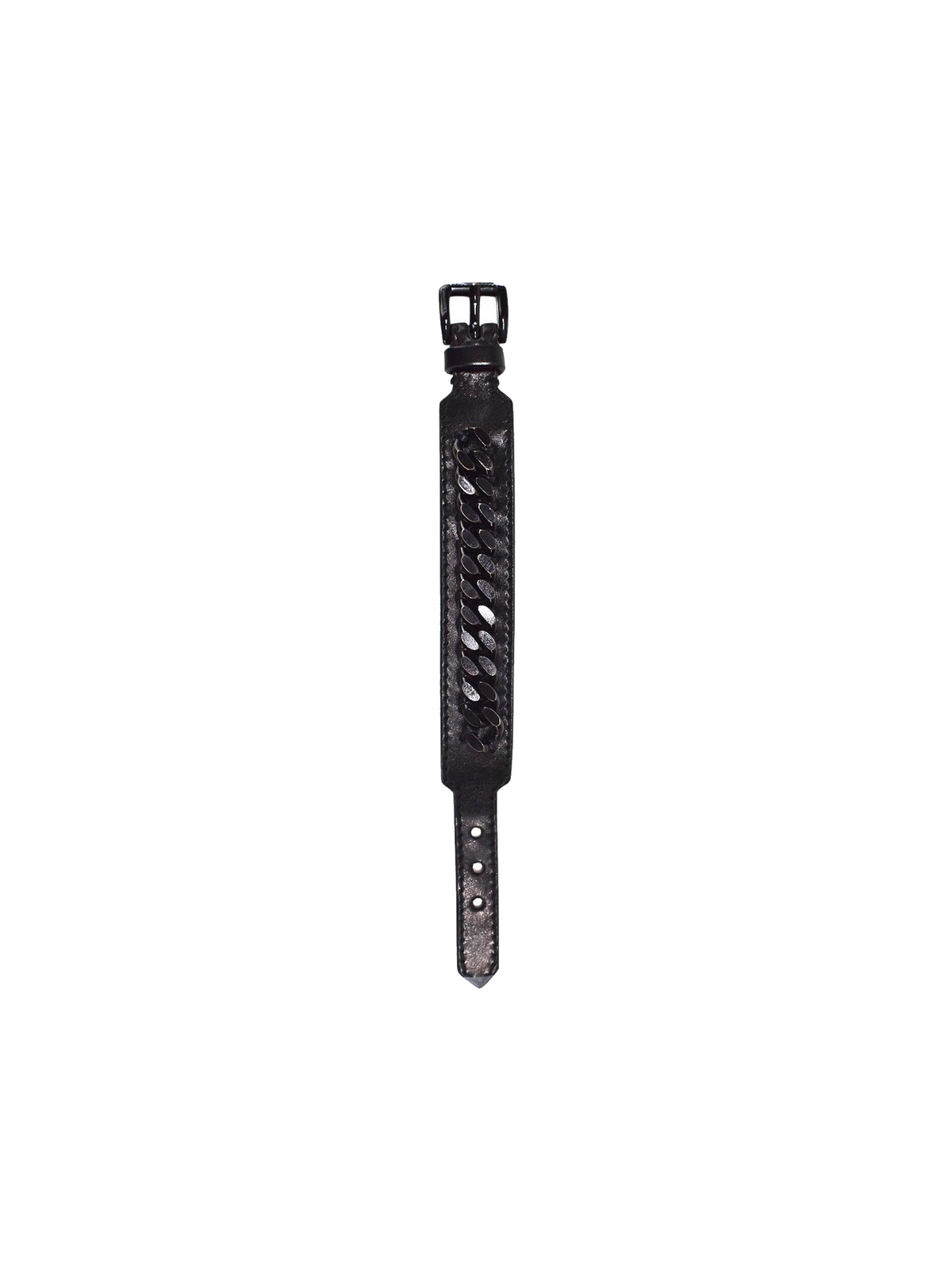 Burberry 2010s Black Leather Cuban Link Bracelet