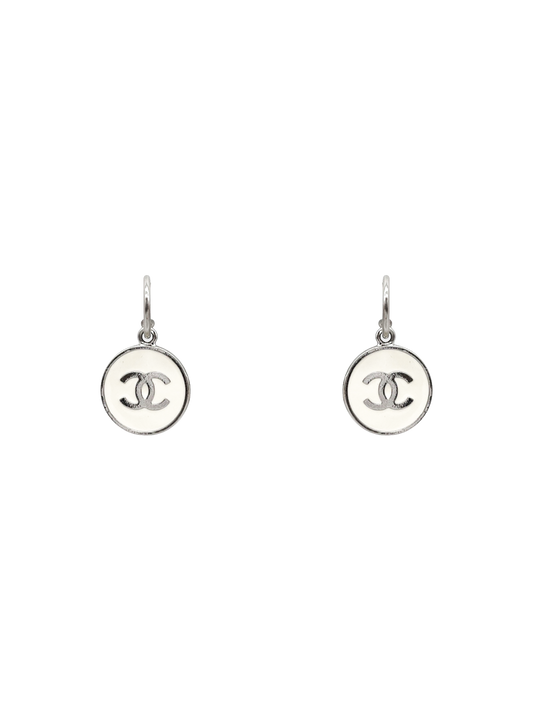 Chanel 1990s White Coco Mark Hoop Earring