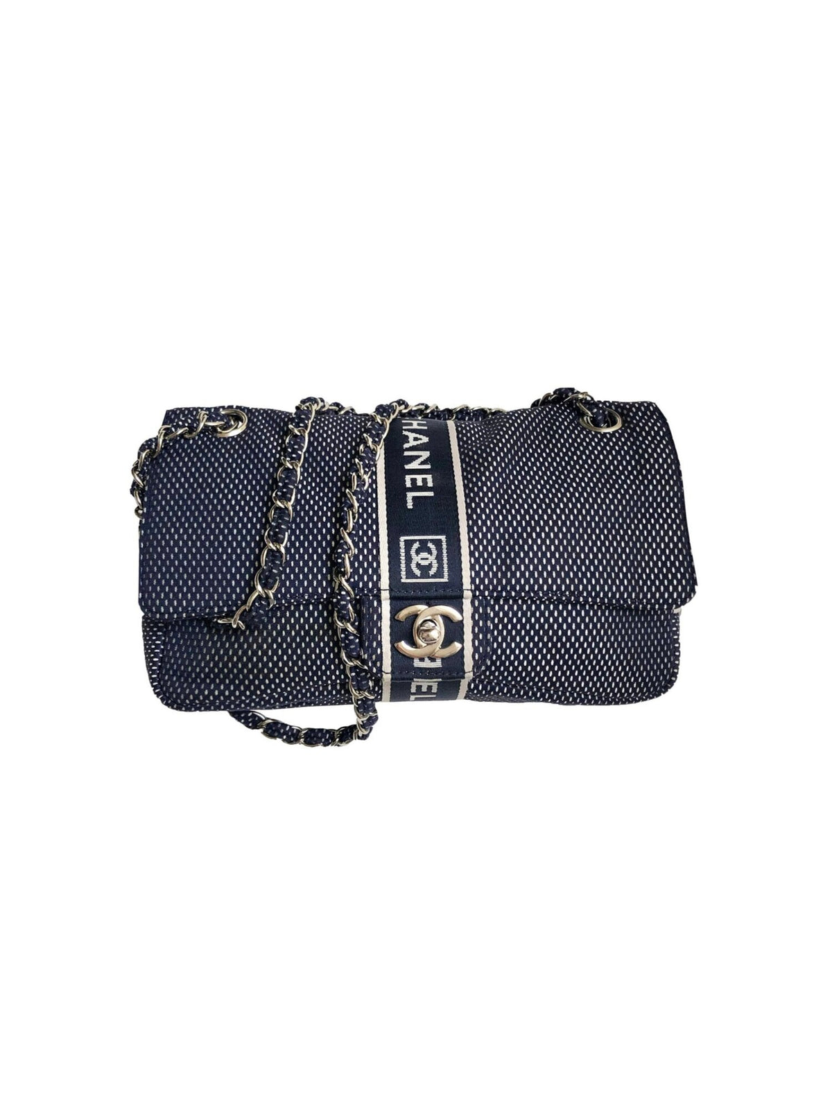 Chanel 2000s Navy Mesh Sports Flap Bag