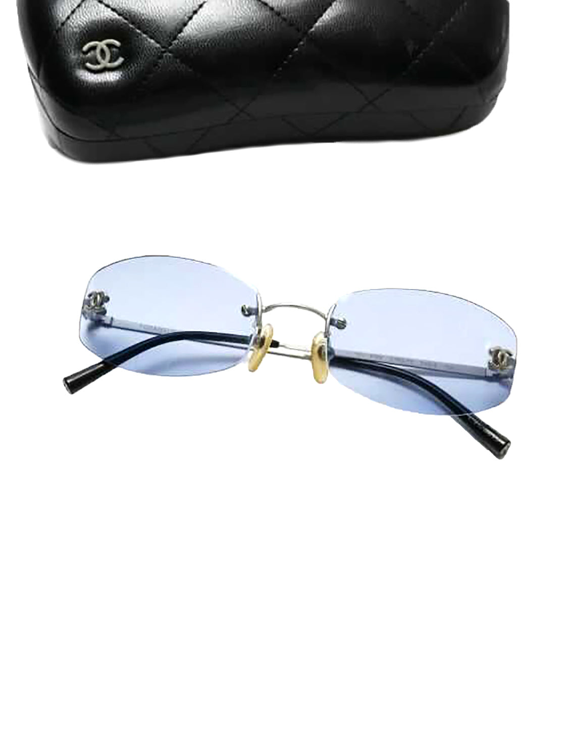 Chanel 2000s Blue Tinted Frameless CC Sunglasses